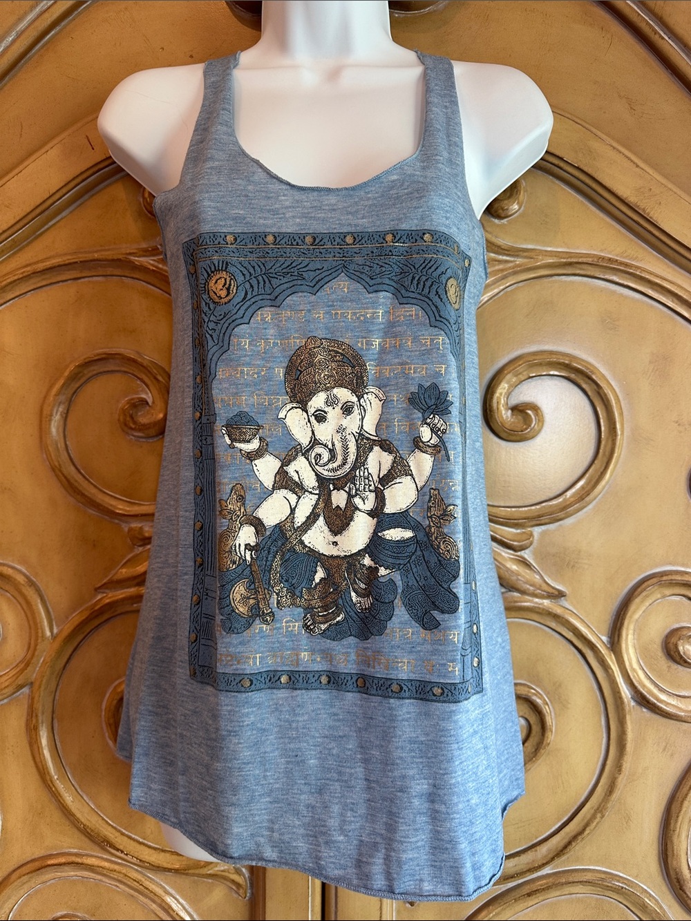 Women’s heather blue Graphic Ganesha Scoop Neck Tank Top